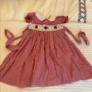 Marmellata Smocked Ladybug Flowers red Gingham Dress size 4 girls July 4th